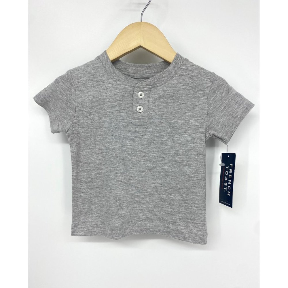 French Toast Heather Grey Basic Short Sleeve Henley NEW WITH TAGS